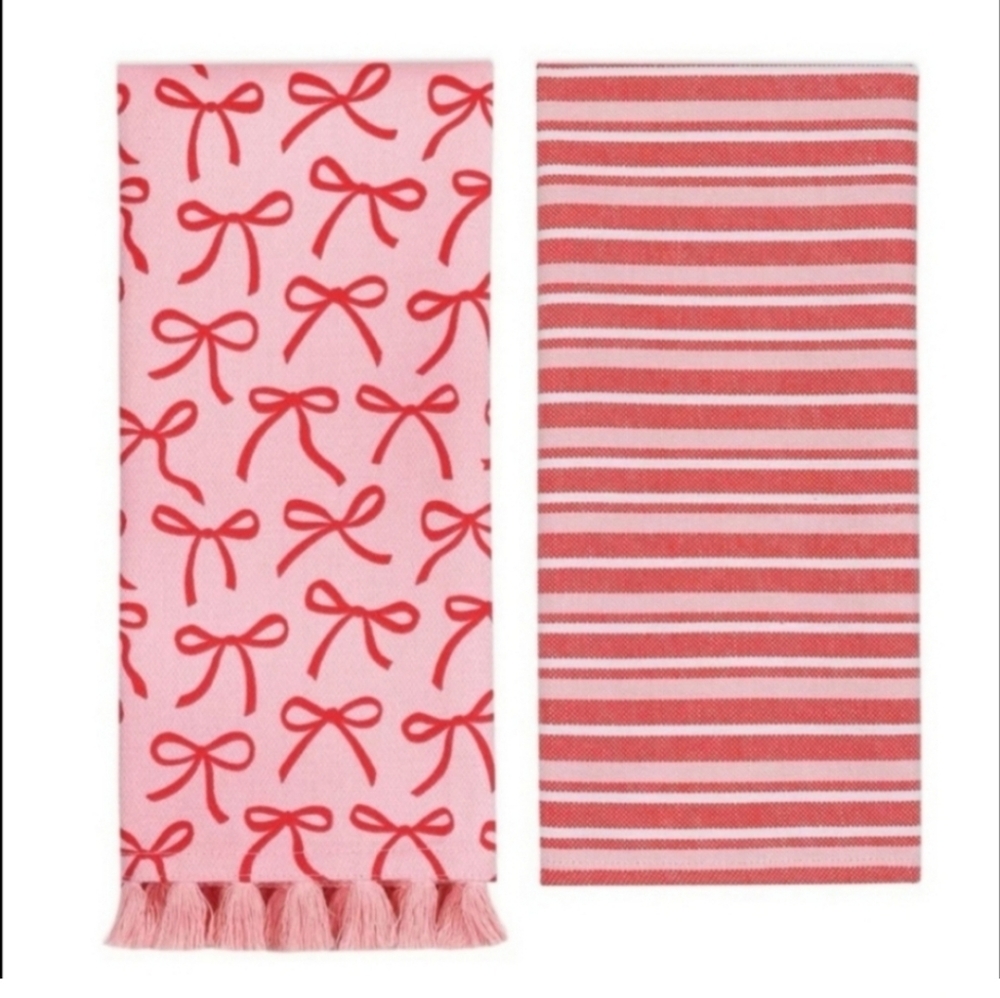 Pink and Red Bow Hand Towels
